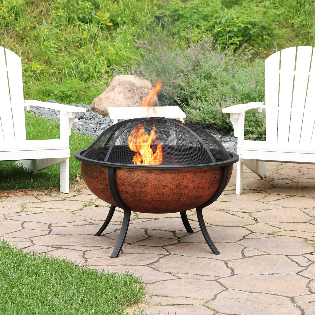 Copper Raised Outdoor Fire Pit Bowl with Spark Screen - 32" H42880