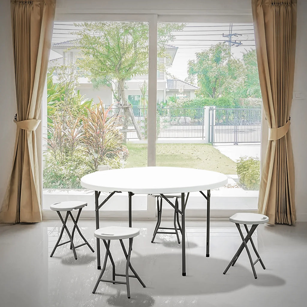 4Ft White Plastic Foldable Table Set of 5 B330794