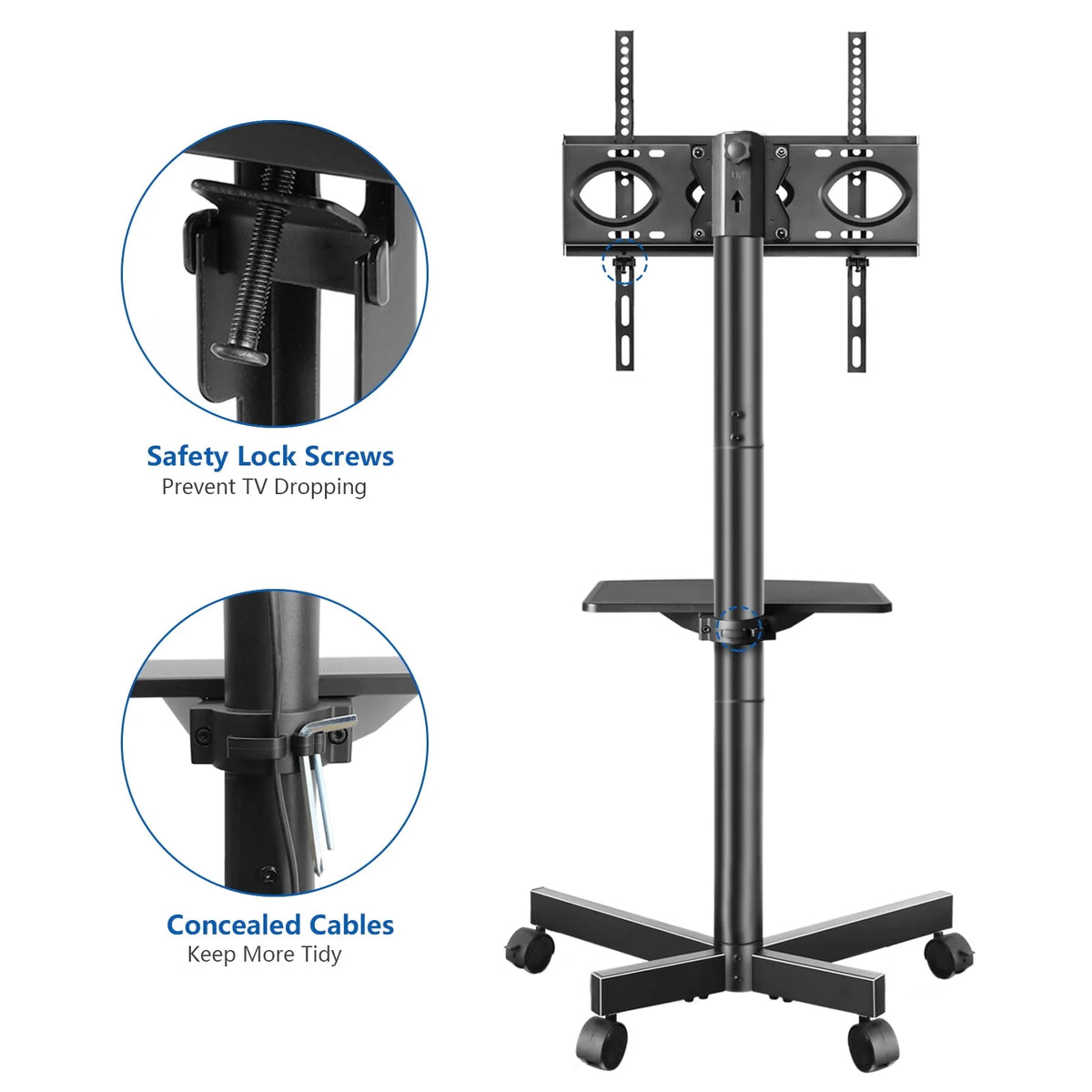 Black Rolling TV Stand for 32 to 60 inch Flat Panel TVs H25893