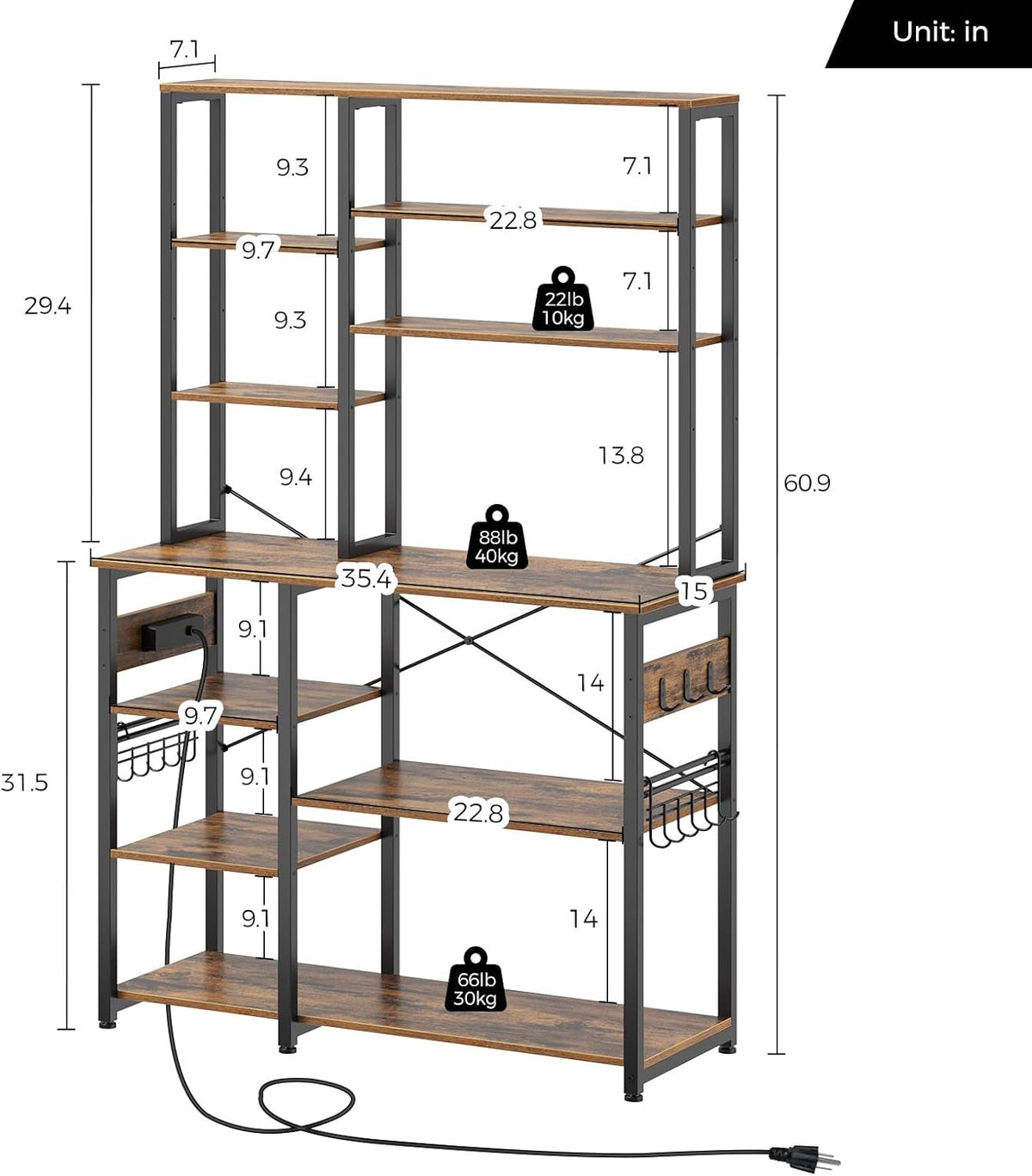 White 10-Tier Kitchen Utility Storage Shelf with 15 Hooks N2700