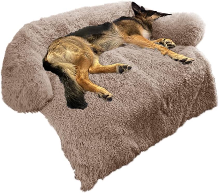 Fluffy Plush Dog Bed with Removable Washable Cover, Light Grey, Small, Pack of 2 T399