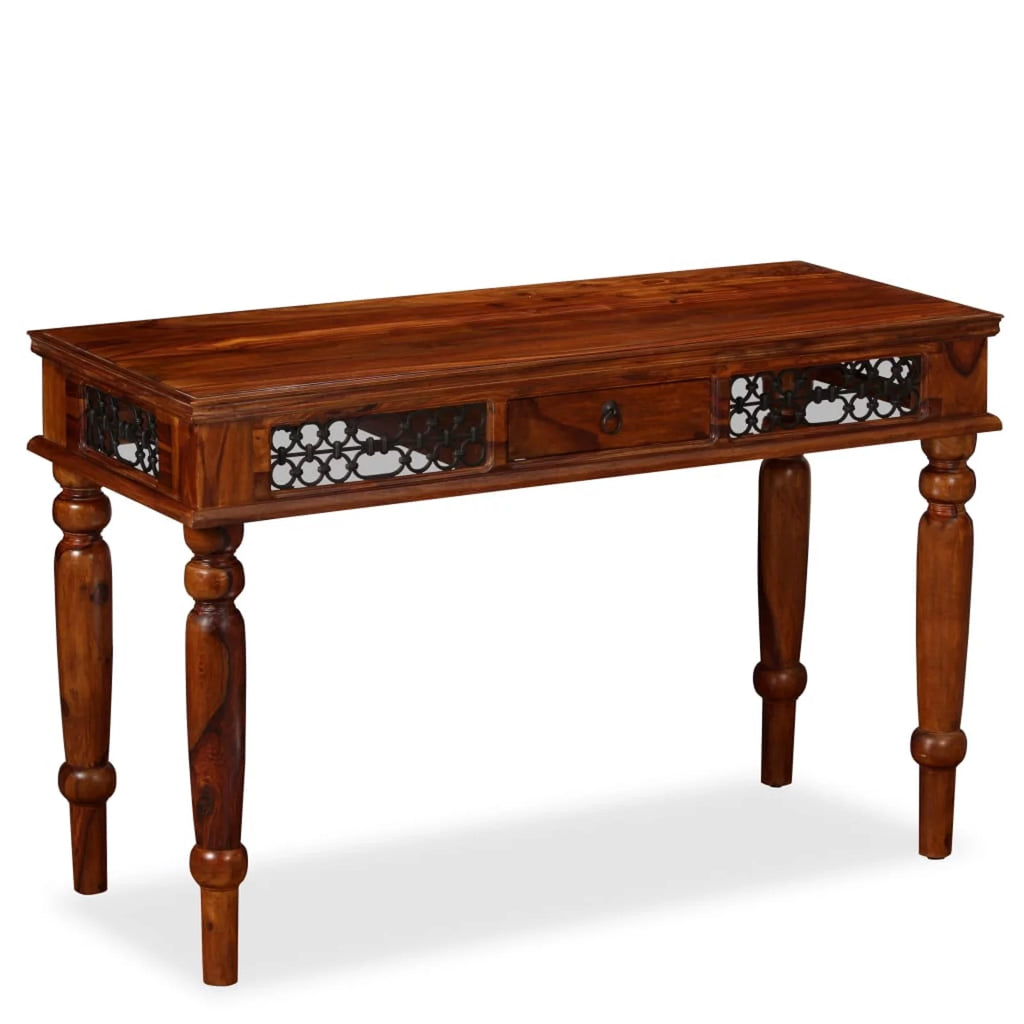 Sheesham Wood Writing Desk with Storage Drawer Steel Legs Q83432
