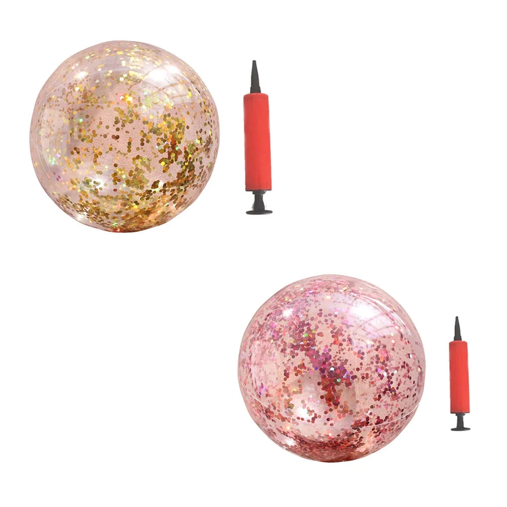 2pcs Glitter Sequin Beach Balls Inflatable PVC Ball Toys with Pumps Q4522