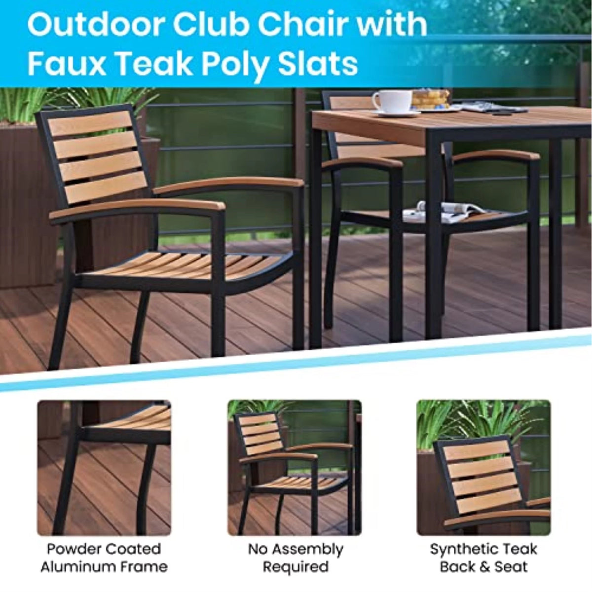 5-Piece Steel Aluminum Teak Patio Table and Chair Set C936