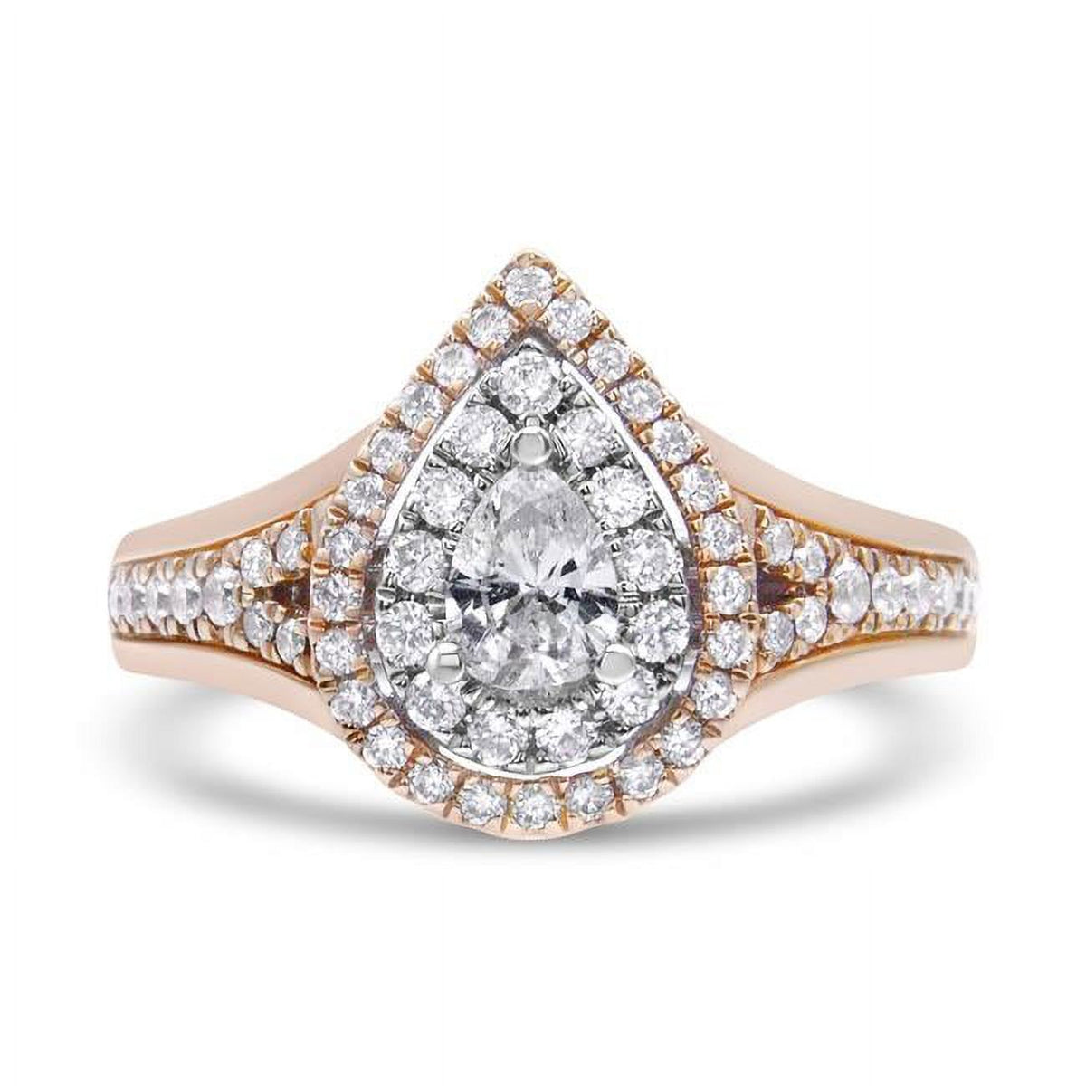 14K White & Rose Gold 1.00 CTTW Diamond Pear Shaped Double Halo Engagement Ring Z1088