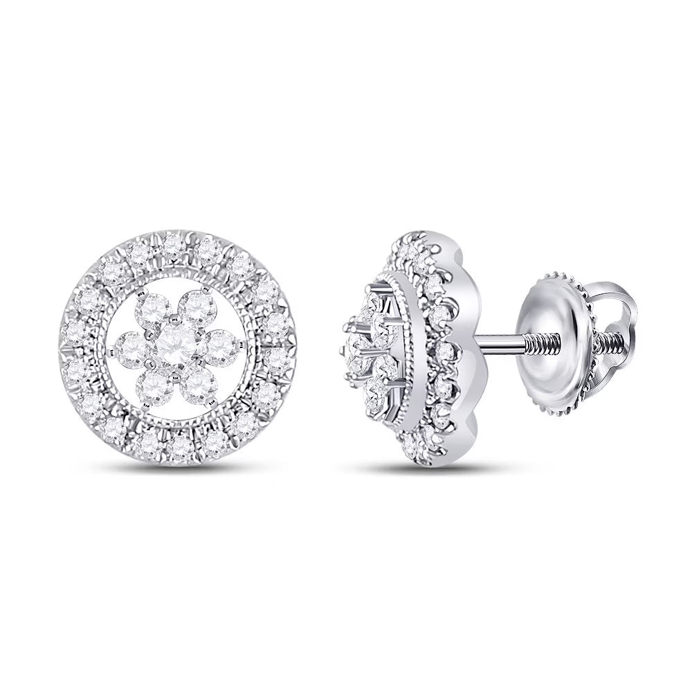 14kt White Gold Diamond Floral Cluster Earrings 3/8 Cttw H675