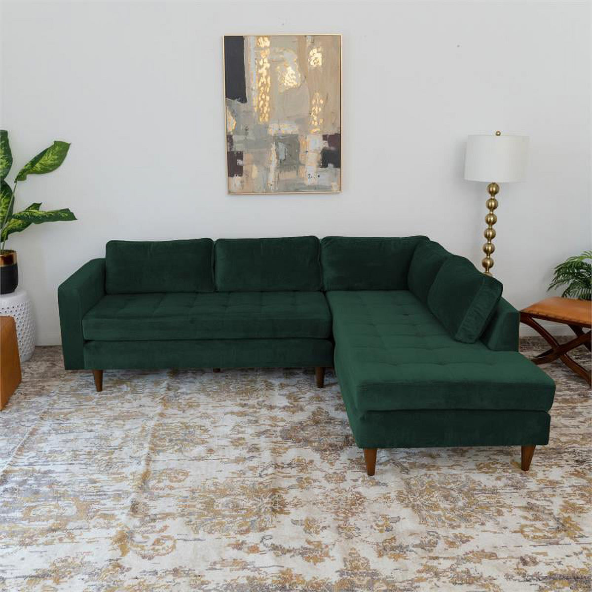 Green Velvet Corner Sectional Sofa H387