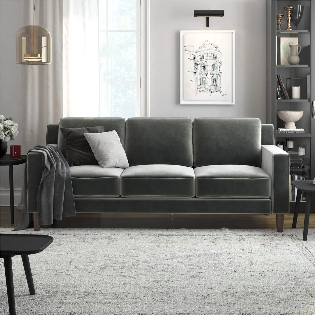 Gray Velvet 3 Seater Sofa V4169