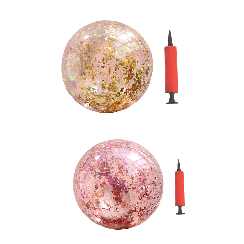 2pcs Glitter Sequin Beach Balls Inflatable PVC Ball Toys with Pumps Q4522