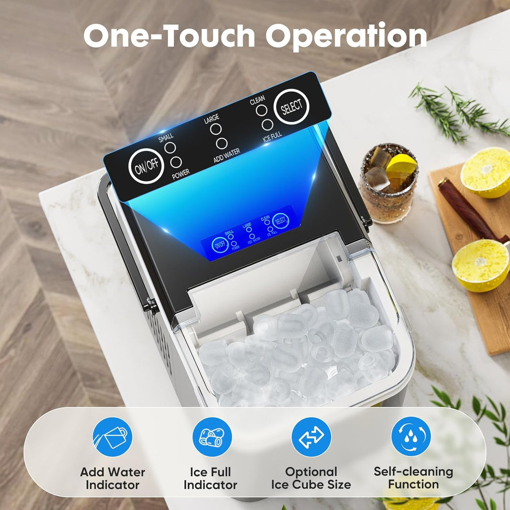 Countertop Stainless Steel Portable Ice Maker with Handle, Scoop and Basket, 9 Pcs Bullet Ice P813