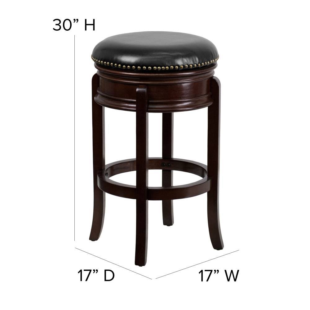 Light Cherry Wood Barstool with Black Leather Swivel Seat A587969