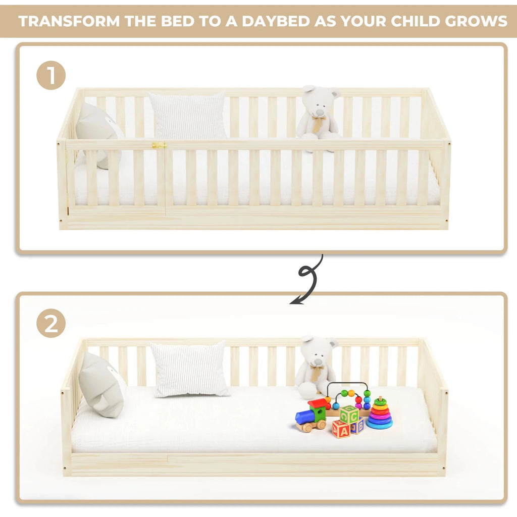 Hardwood Toddler Floor Bed with Gate D741149