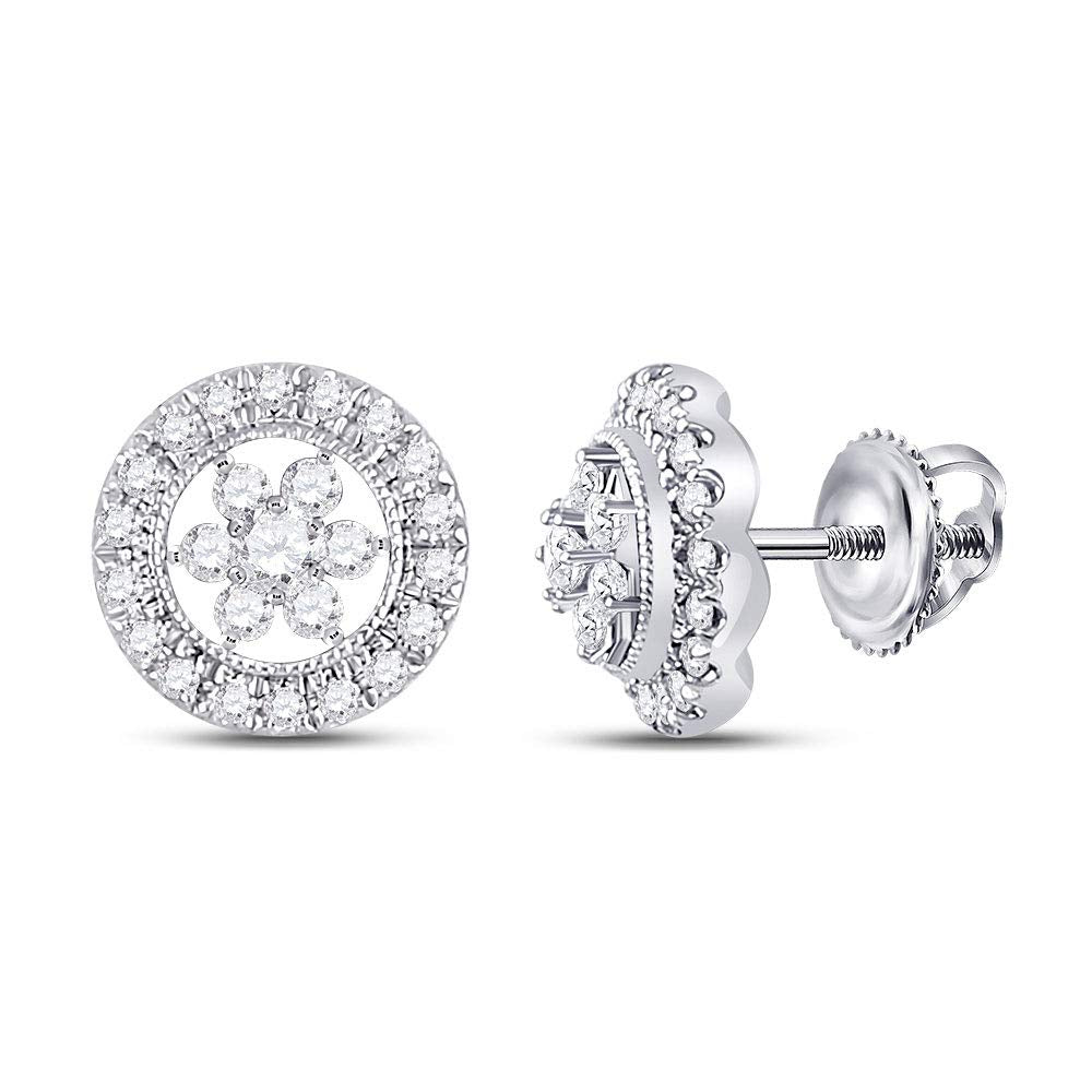 14kt White Gold Diamond Floral Cluster Earrings 3/8 Cttw H675
