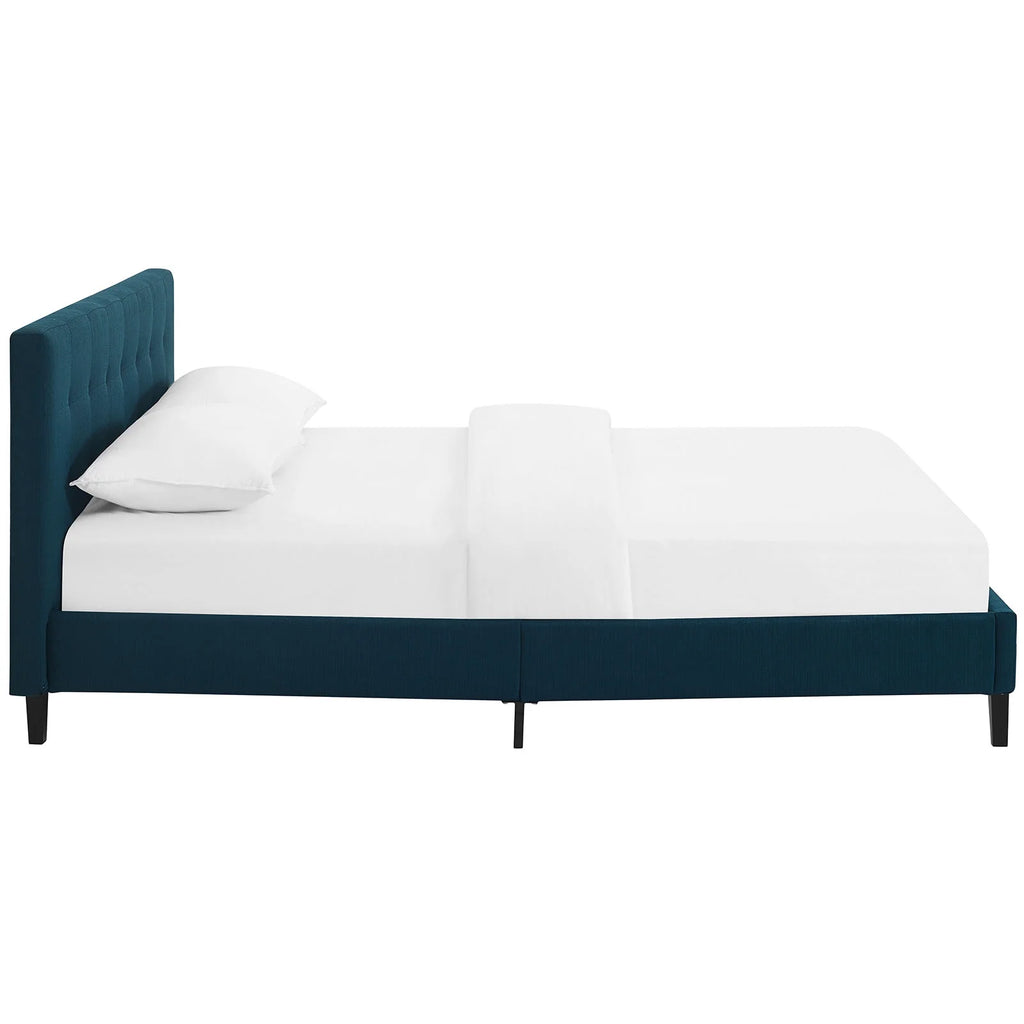 Queen Size Navy Blue Fabric Wood Platform Bed Frame Z126396