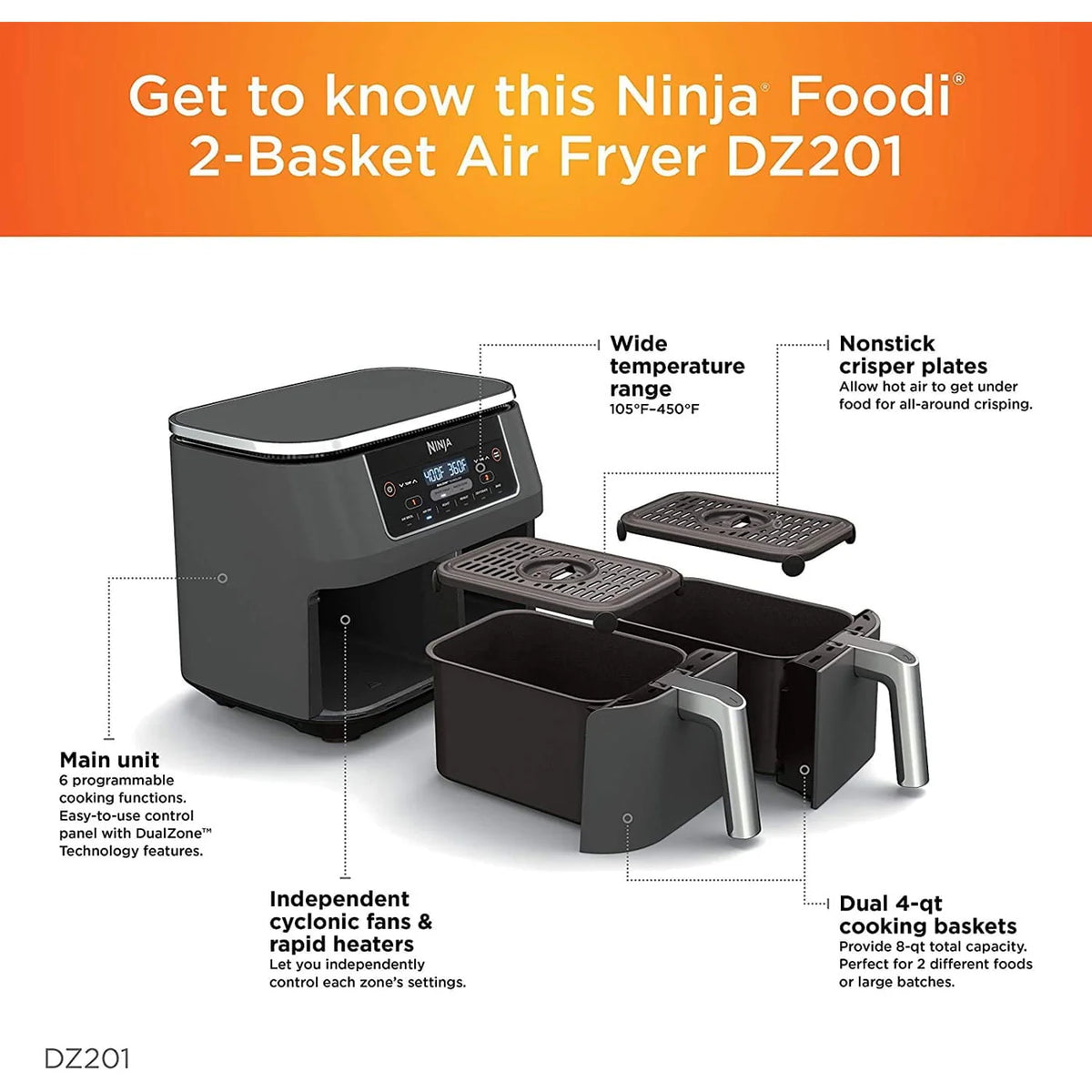 4-in-1 8-Quart 2-Basket Air Fryer K5459