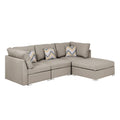 Beige Fabric Chaise Sofa with Ottoman and 3 Pillows A9259