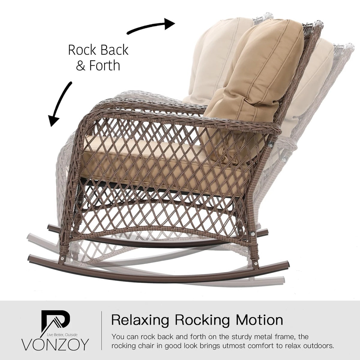 3-Piece Wicker Outdoor Rocking Chairs with Cushions and Table M9458