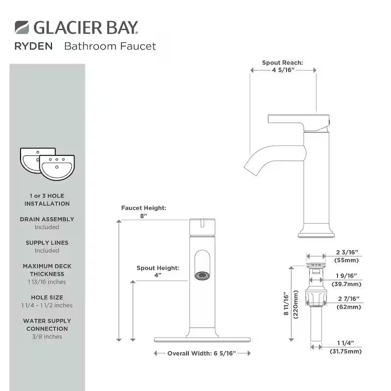 Single-Handle Single-Hole Matte Black Bathroom Faucet X157165
