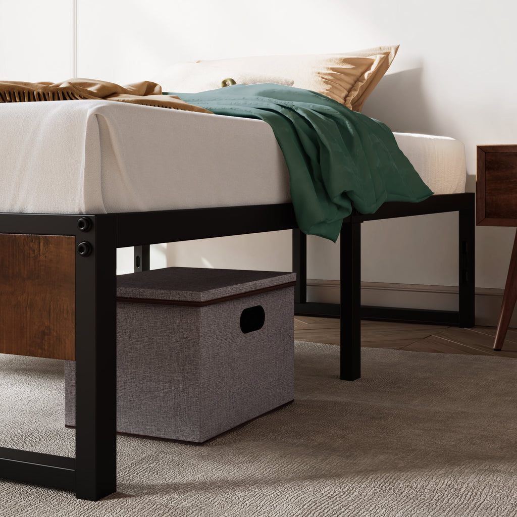 Black Twin Size Metal Platform Bed Frame with Storage W875