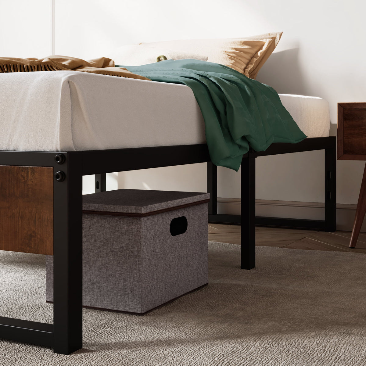 Black Twin Size Metal Platform Bed Frame with Storage W875