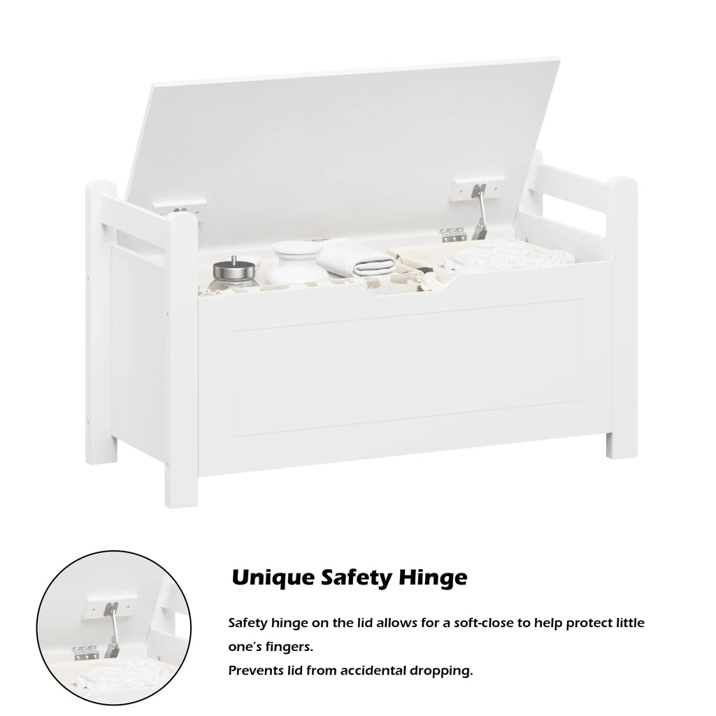 White Wooden Toy Storage Box with Safety Hinged Lid T185