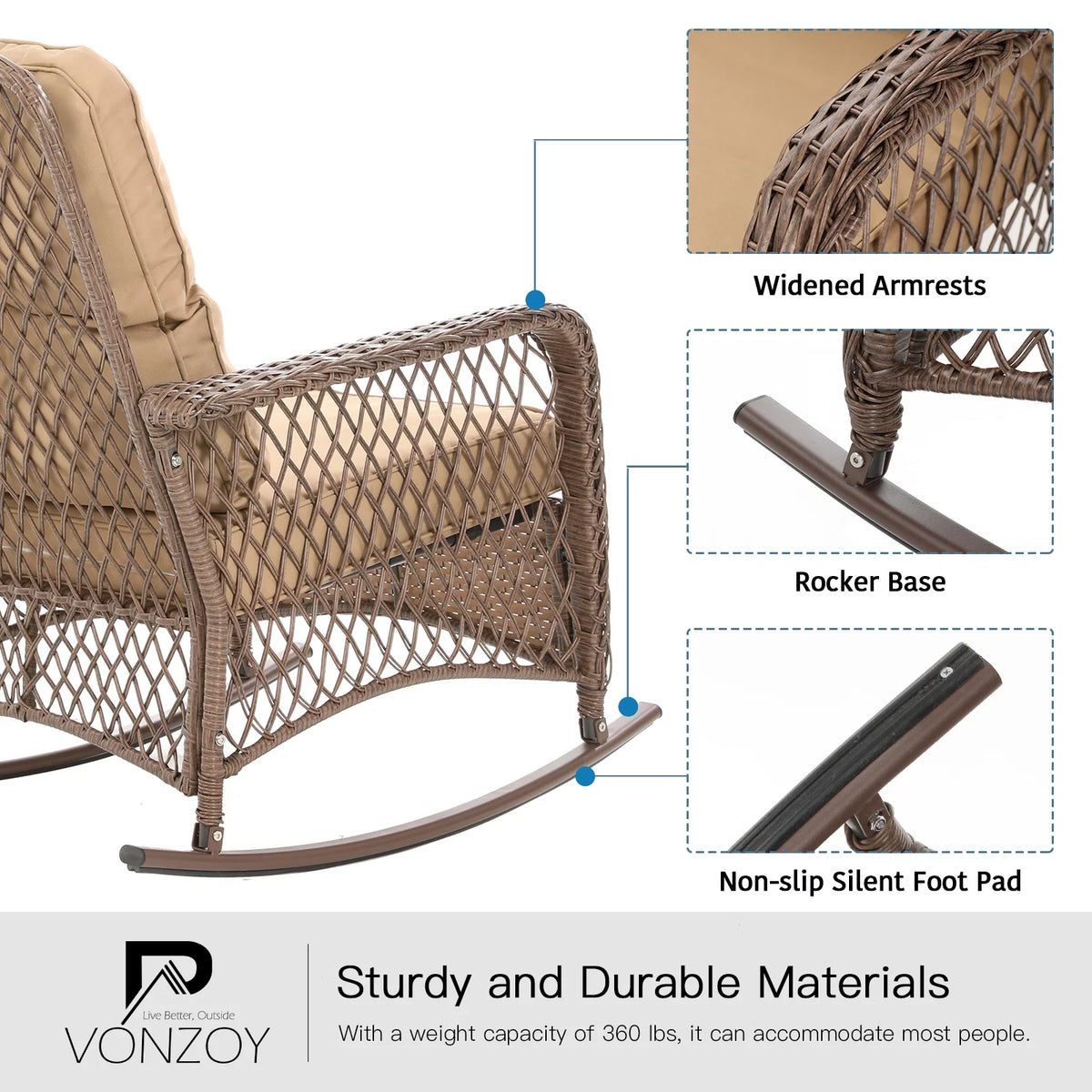 3-Piece Wicker Outdoor Rocking Chairs with Cushions and Table M9458