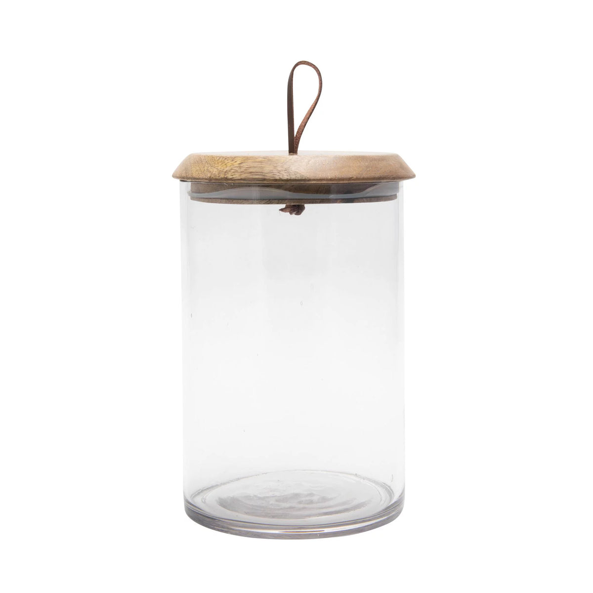 5.25" Clear Cylindrical Glass Jar with Mango Wood M866947