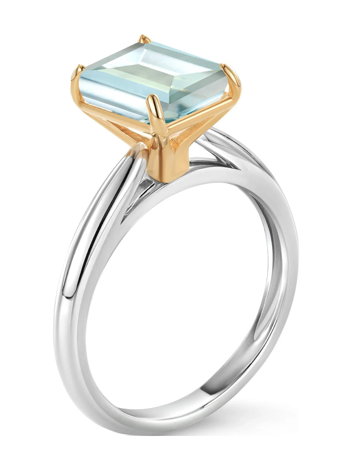 925 Silver and 10K Yellow Gold Ring Sky Blue Simulated Aquamarine Engagement Ring (2.30 Cttw, Octagon 9X7MM) W733