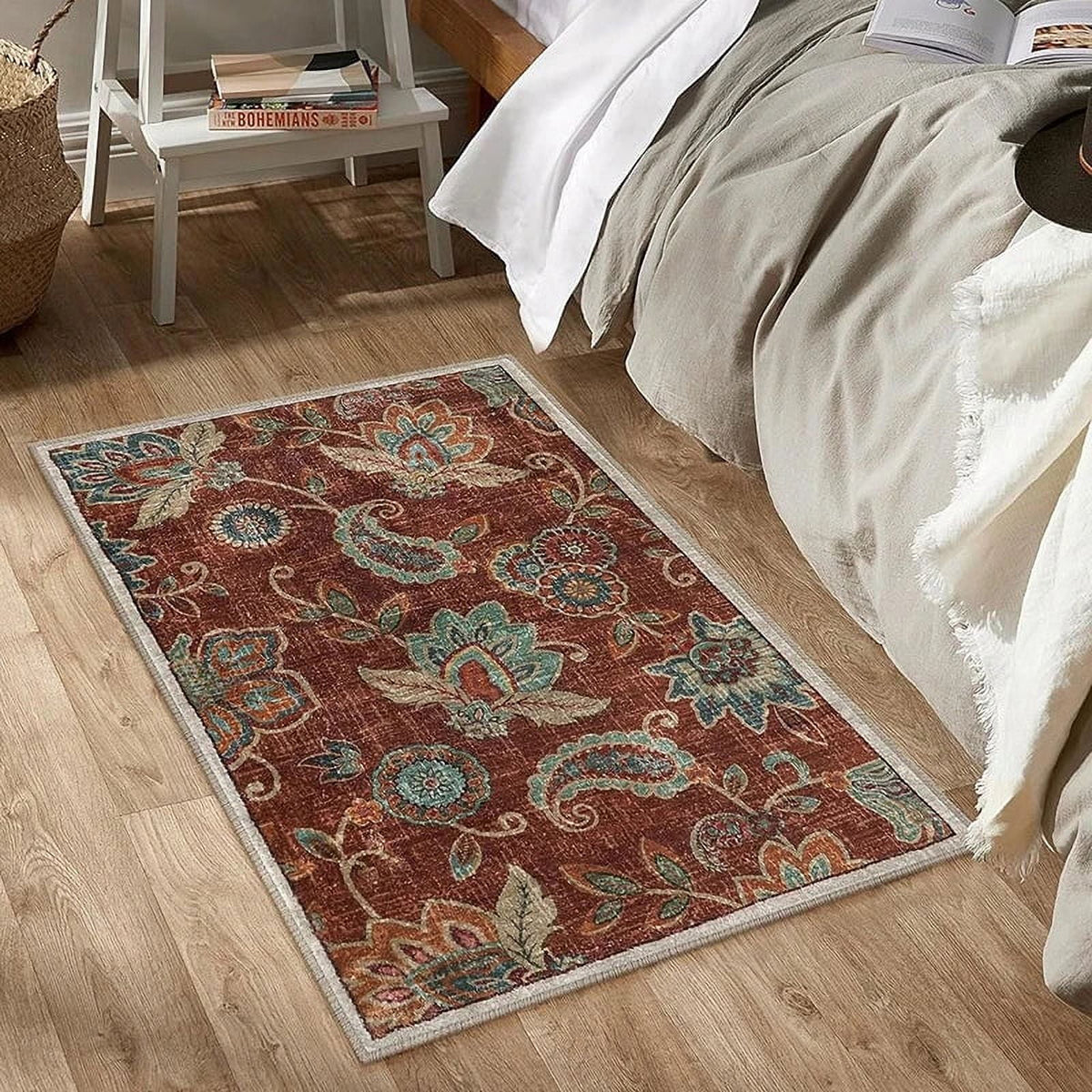 Vintage Flower Area Rug Machine Washable I657757