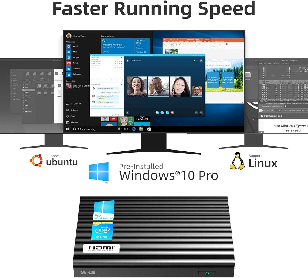 Fanless Mini PC Window11 Pro Celeron J4125 8GB/128GB Small Desktop Computer D100320