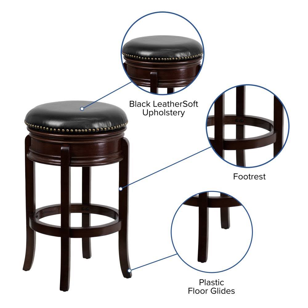 Light Cherry Wood Barstool with Black Leather Swivel Seat A587969