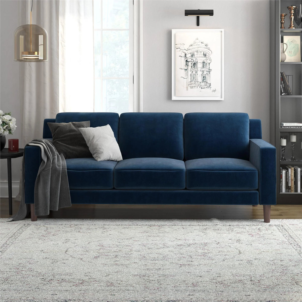 Gray Velvet 3 Seater Sofa V4169