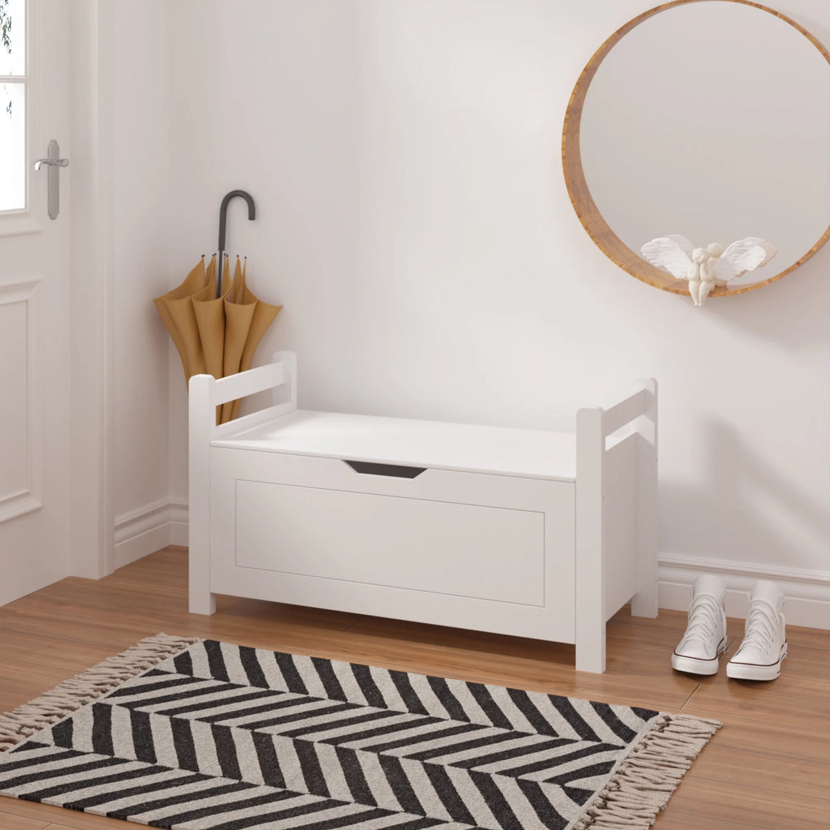 White Wooden Toy Storage Box with Safety Hinged Lid T185