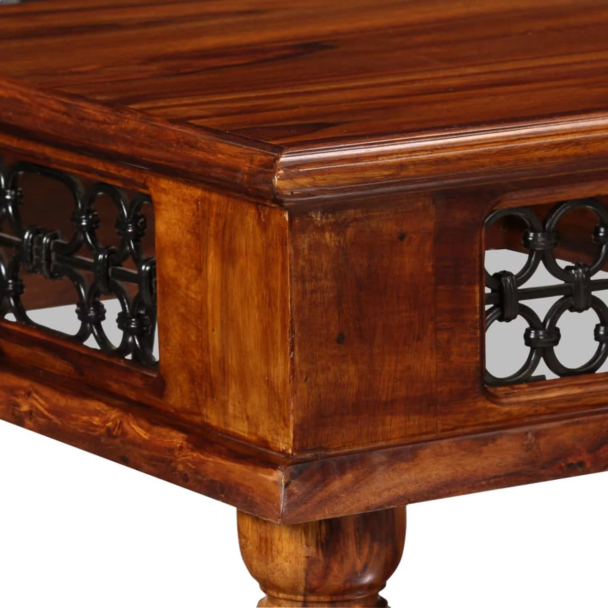 Sheesham Wood Writing Desk with Storage Drawer Steel Legs Q83432