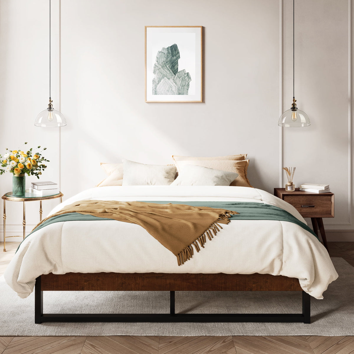 Black Twin Size Metal Platform Bed Frame with Storage W875