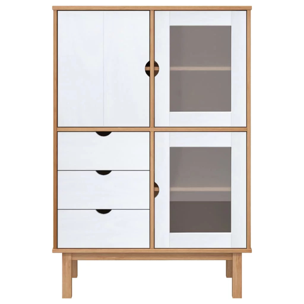 Brown and White Solid Wood Pine Highboard P79000