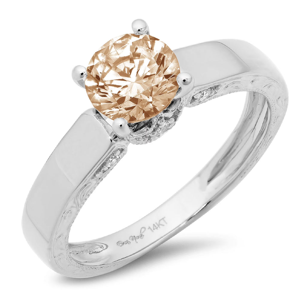 18k White Gold Champagne Simulated Diamond Ring Z31700