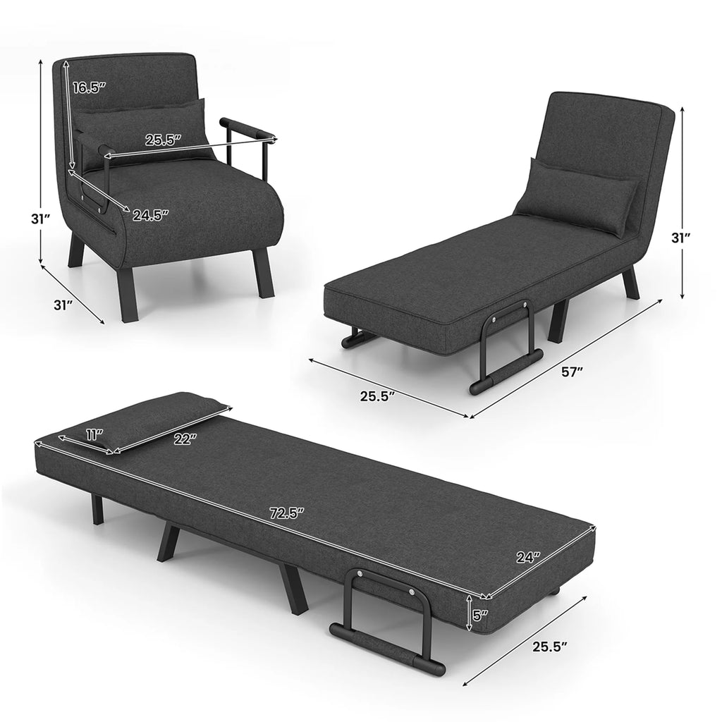 Gray Convertible Sleeper Bed Armchair U65293