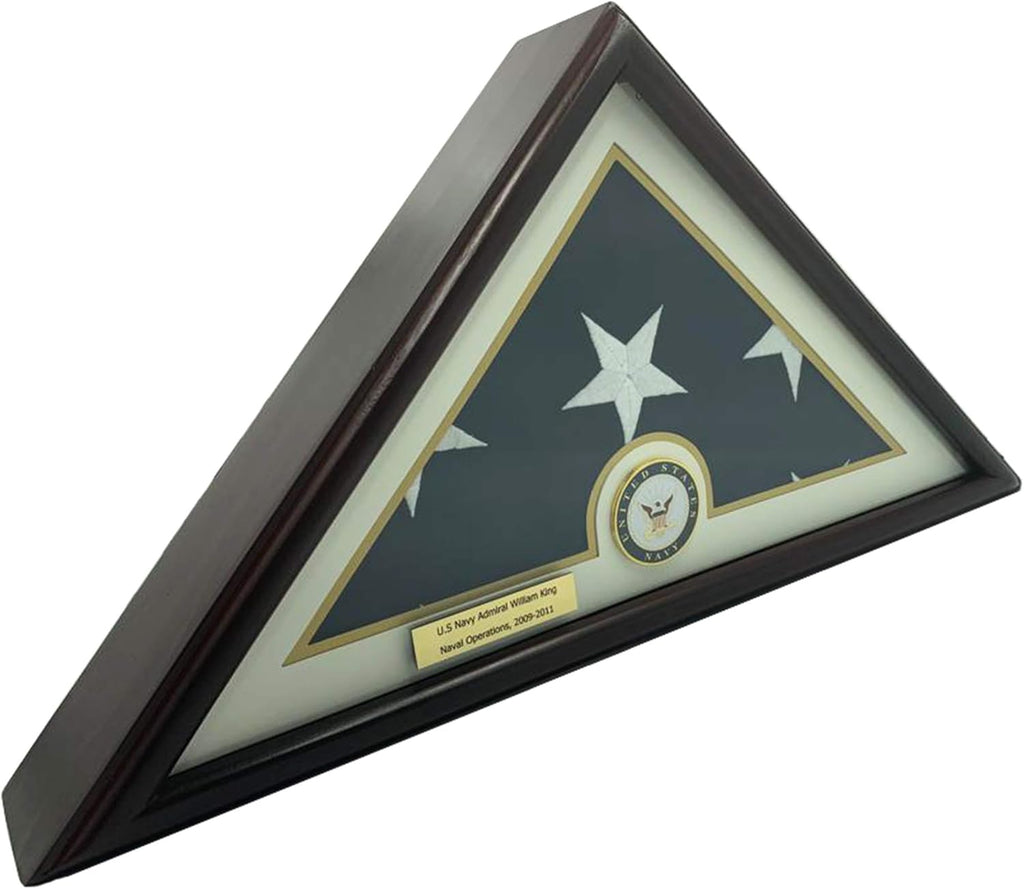 Solid Wood Cherry Finish Flag Display Case with Customized Name Plate H3936