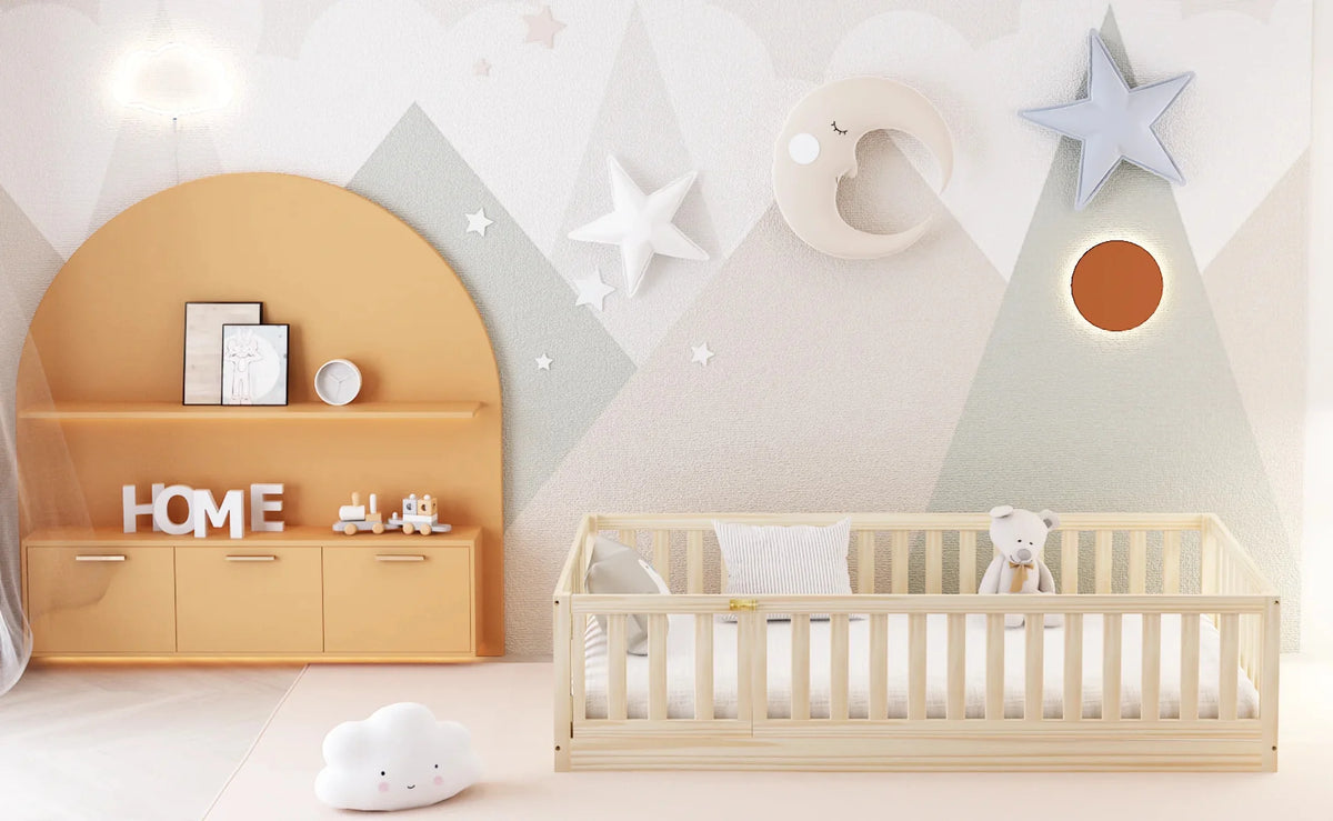 Hardwood Toddler Floor Bed with Gate D741149