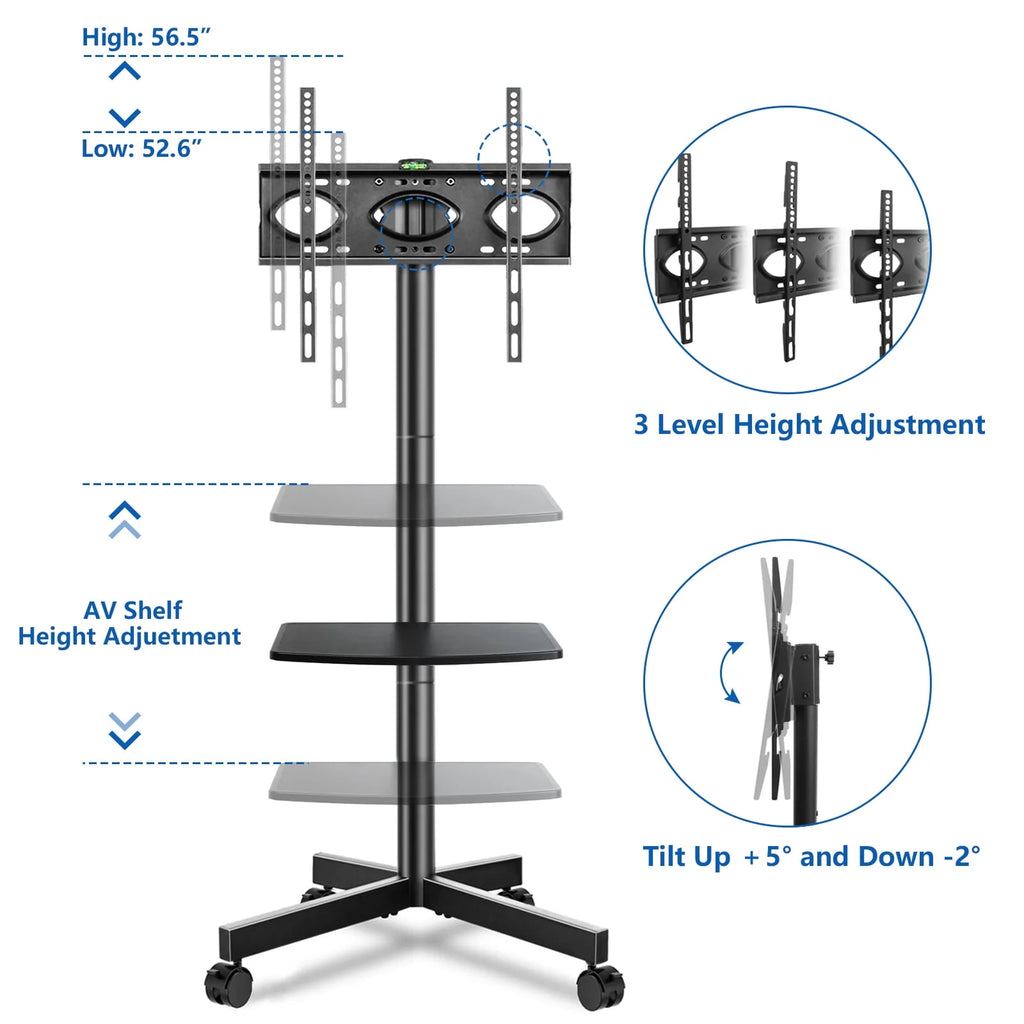Black Rolling TV Stand for 32 to 60 inch Flat Panel TVs H25893