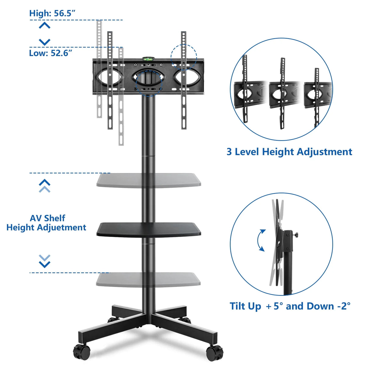 Black Rolling TV Stand for 32 to 60 inch Flat Panel TVs H25893