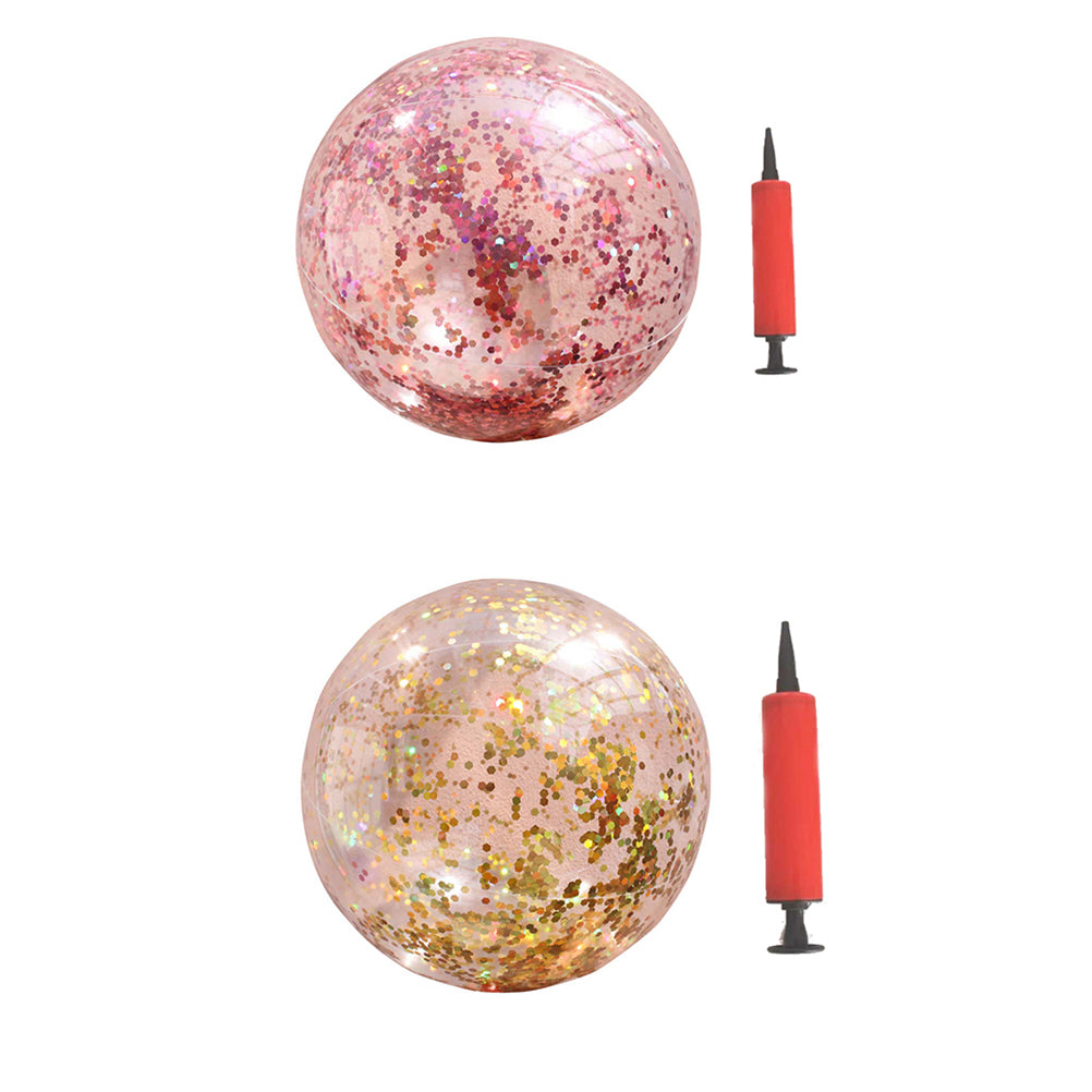 2pcs Glitter Sequin Beach Balls Inflatable PVC Ball Toys with Pumps Q4522