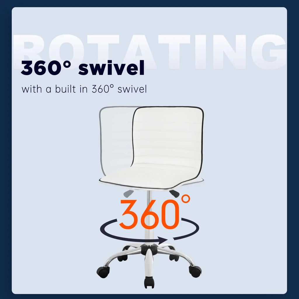 White Adjustable PU Leather Armless Chair with Wheels O65887