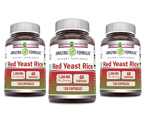Red Yeast Rice 1200mg Capsules Supplement, 120 Count, 3 Pack A73729