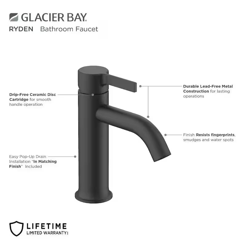 Single-Handle Single-Hole Matte Black Bathroom Faucet X157165