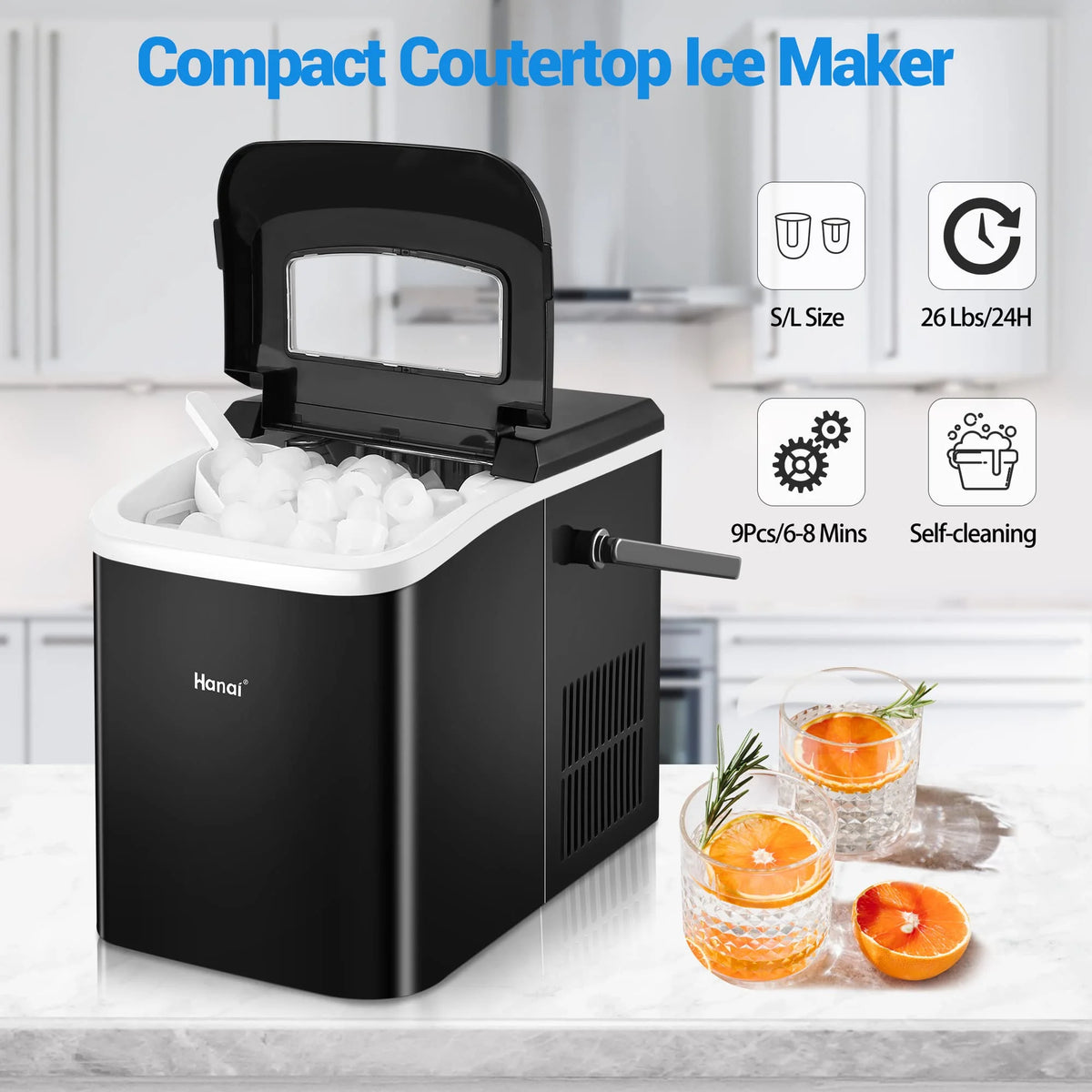 Countertop Portable Ice Maker with Ice Scoop and Basket T698654