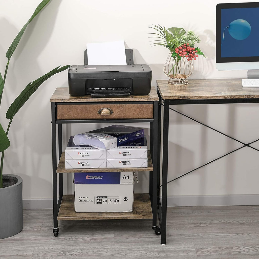Rustic Brown 3 Tier Printer Cart with Drawer C752