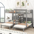Full XL over Twin&Twin Bunk Bed with Shelves and Ladder Gray Q855999