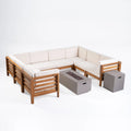 Acacia Wood 8 Seater Sectional Sofa Set with Fire Pit U998